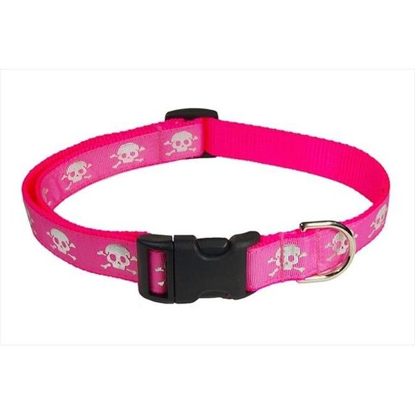 Fly Free Zone,Inc. Reflective Skull Dog Collar; Pink - Medium FL124434